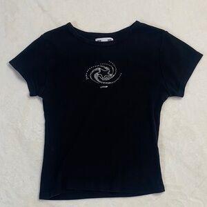 UNIF Black Short Sleeve Tee with Gemstone